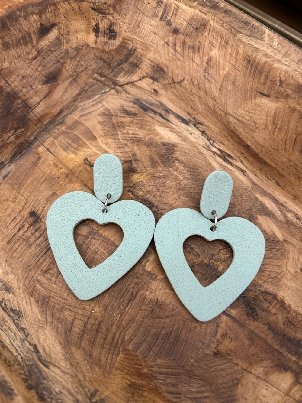 Mint Clay Heart Cutout Drop Earrings